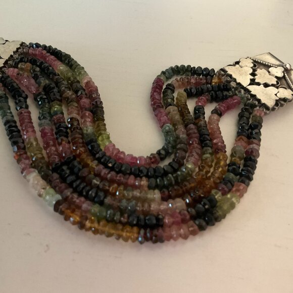 Faceted 7 strand tourmaline bracelet with unique silver clasp - Picture 9 of 10